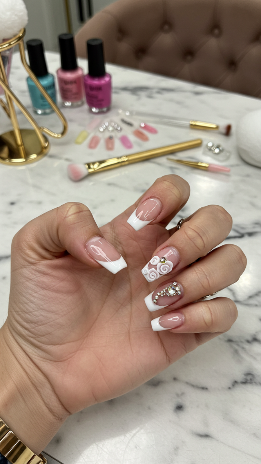 French Tips with 3D Nail Art: Elevating Dimension and Style