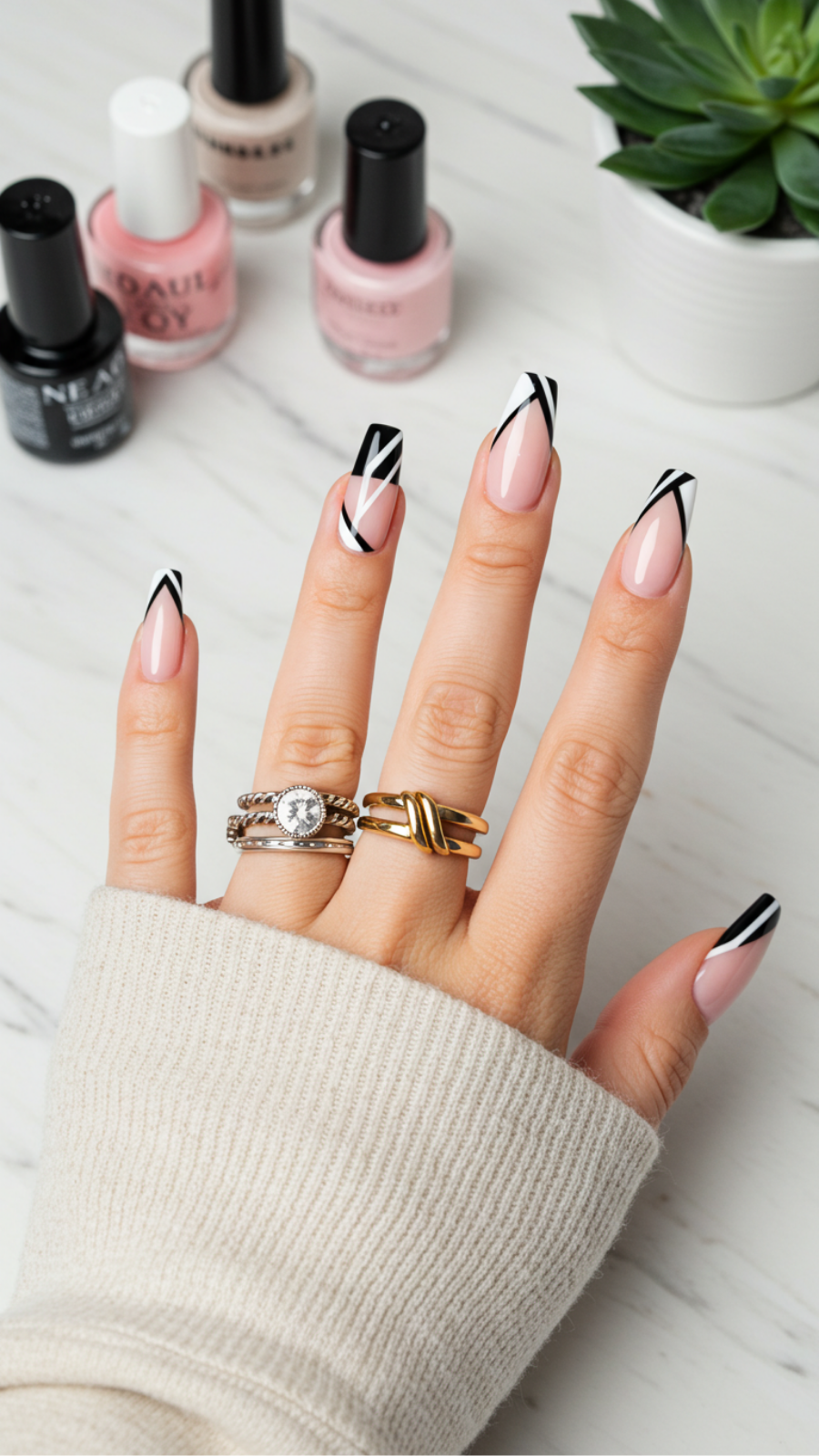 Bold Geometric French Tips: Edgy Designs for a Chic Look