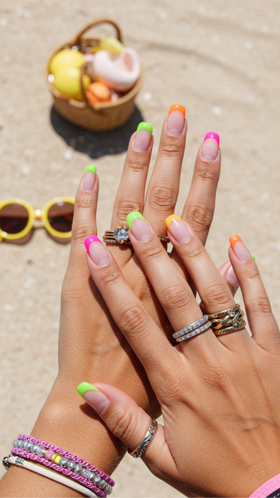 Colorful Neon French Tips: Bright Styles for Summer Vibes