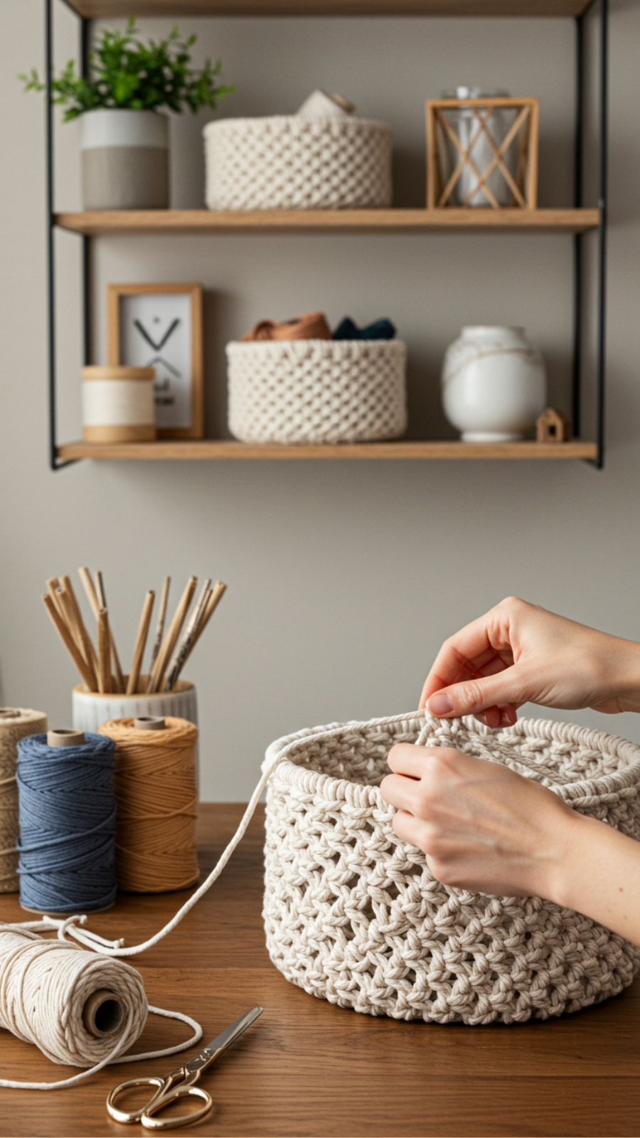 Crafting Macramé Shelf Baskets for Organized and Stylish Storage