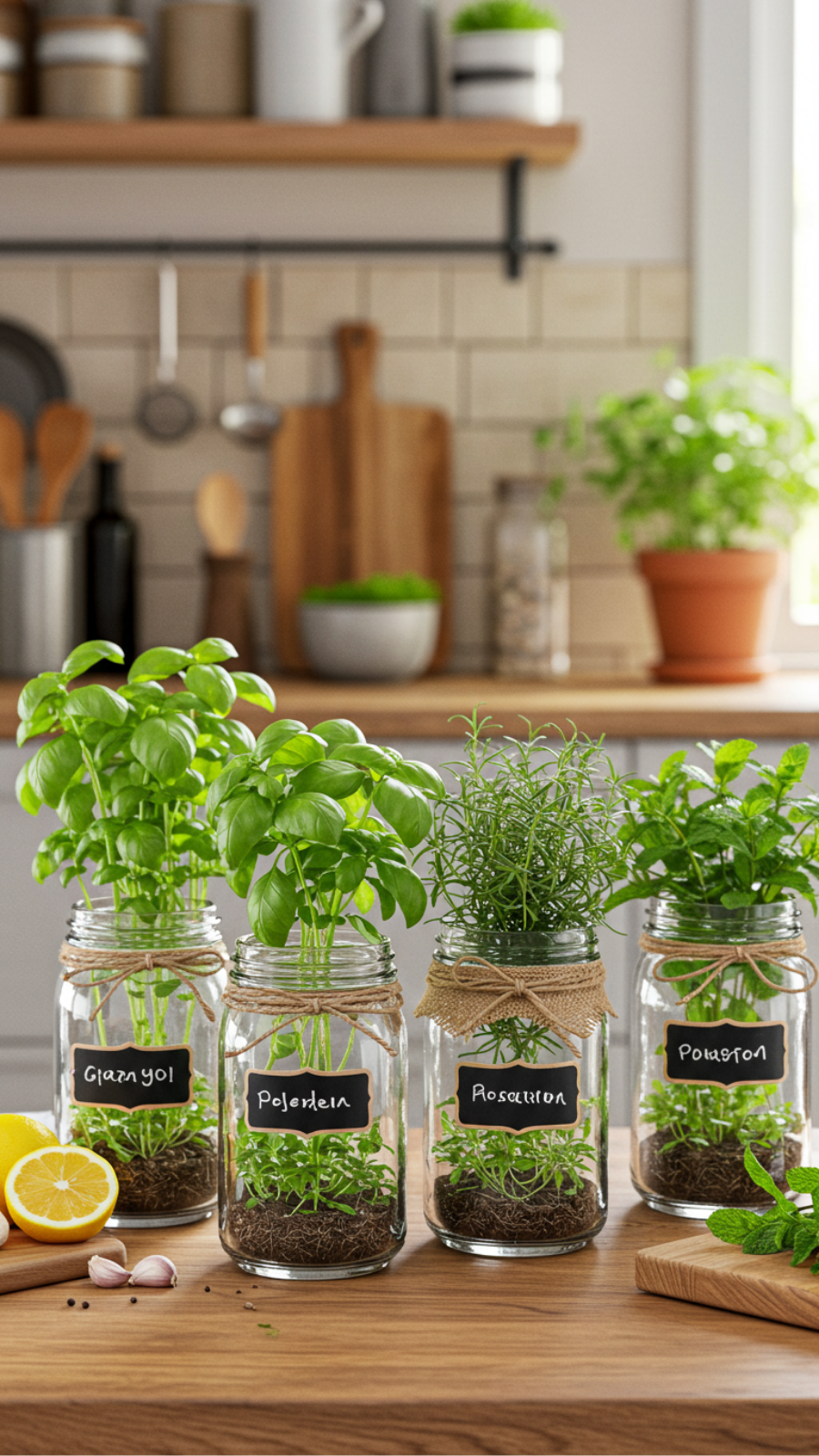 Upcycled Glass Jar Herb Gardens: Stylish Kitchen Decor