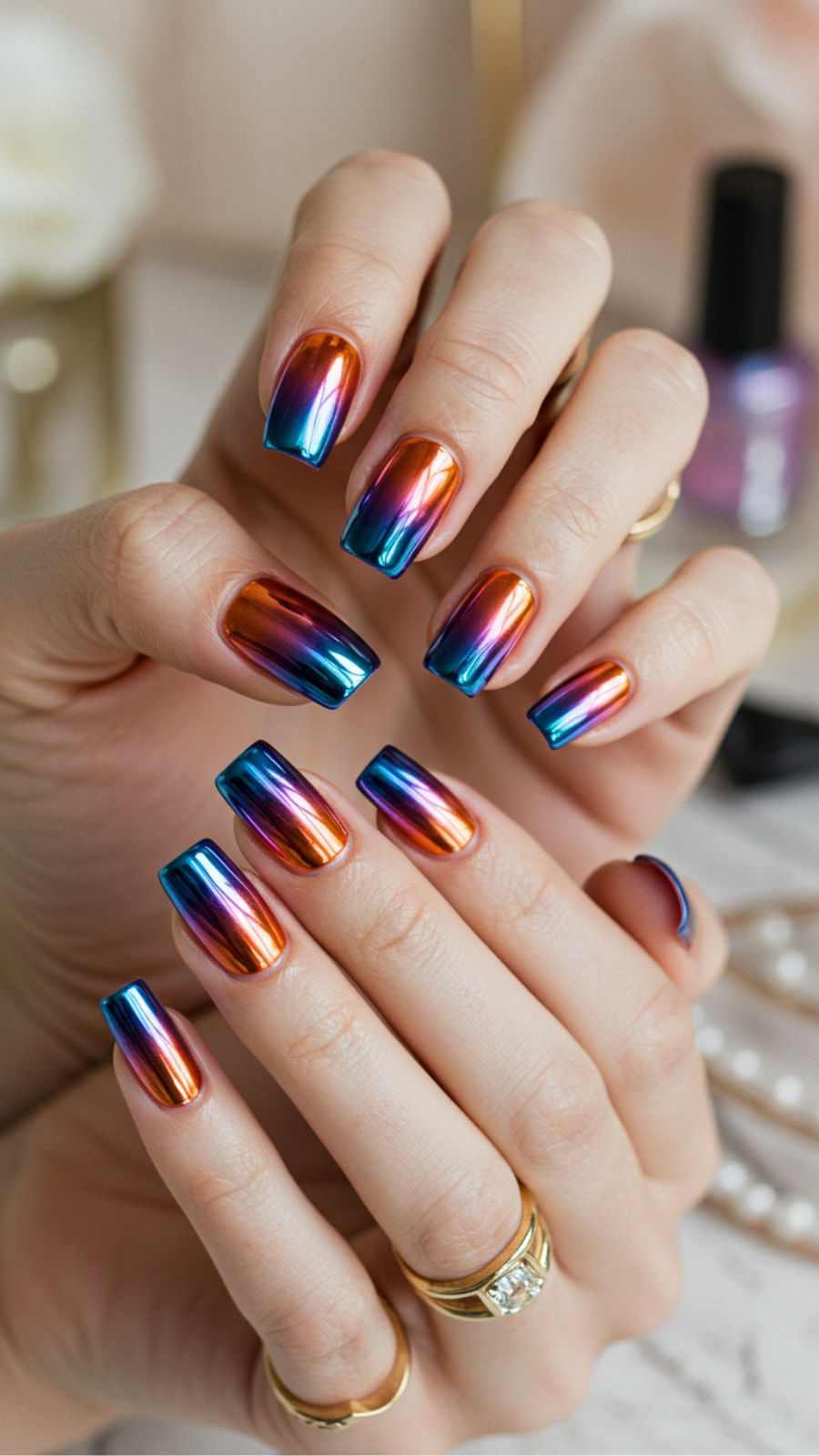 Color-Gradient Chrome Nails: A Trendy Twist for Your Manicure