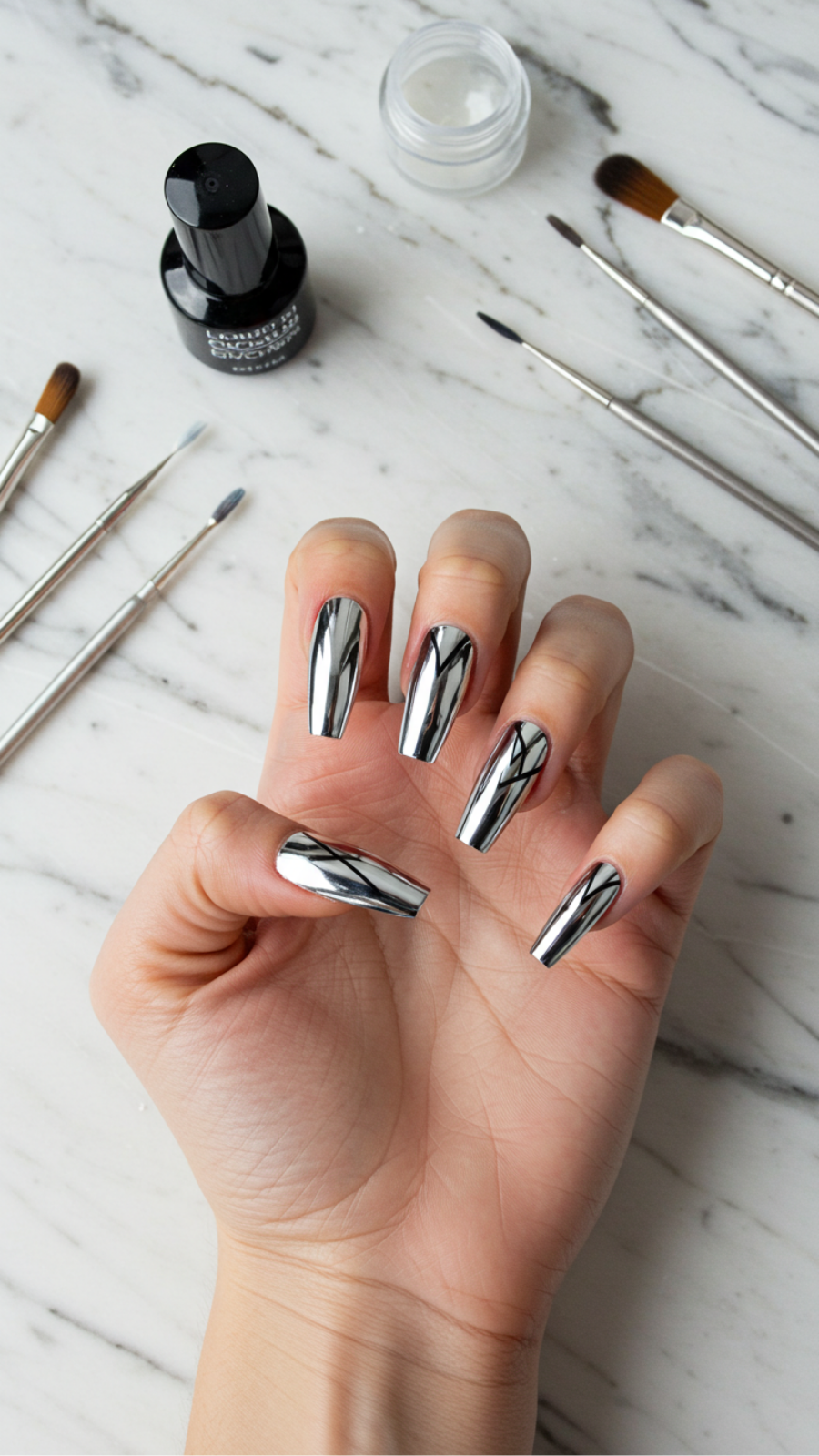 Geometric Chrome Designs: Elevate Your Nail Game with Edgy Shapes