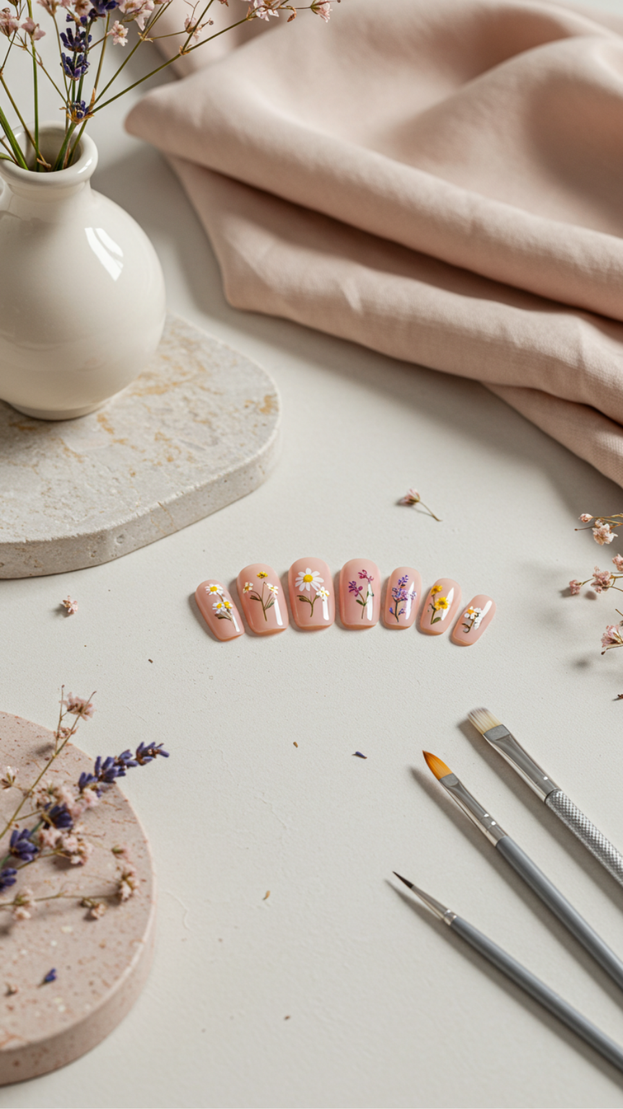 Tiny Floral Accents: Simplistic Beauty for Natural Nail Art