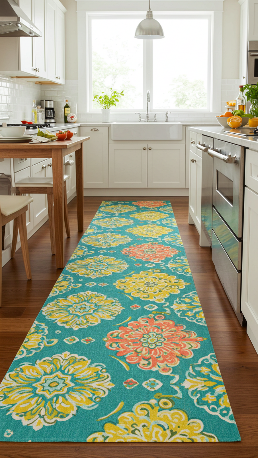 Introduce a Colorful Runner to Define Your Kitchen Space