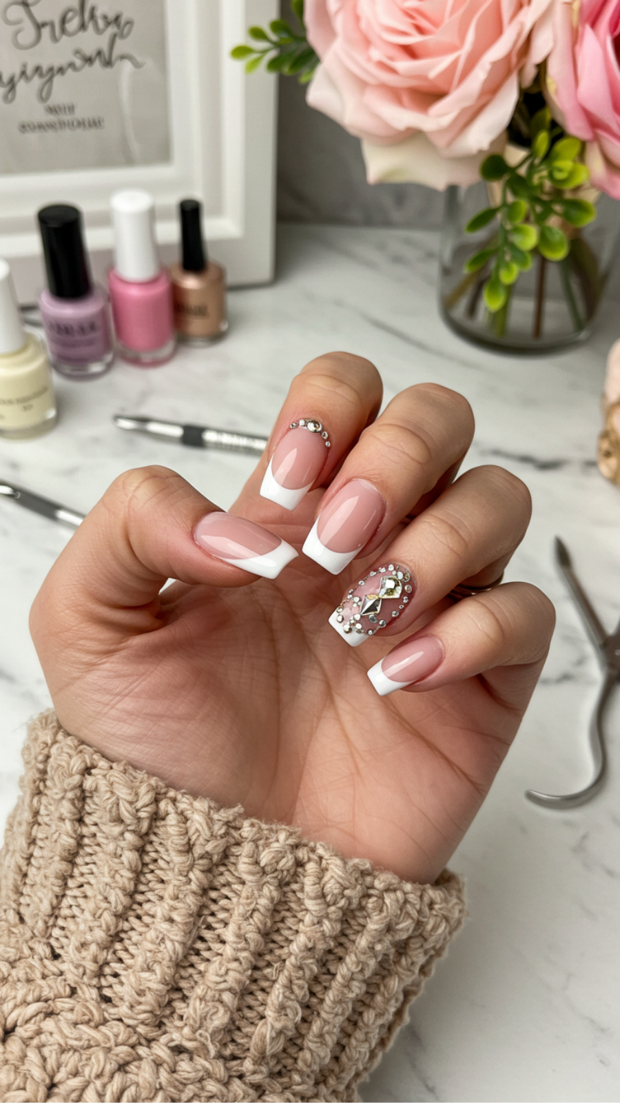 French Manicure with Jewels: Elevating Your Nail Glam