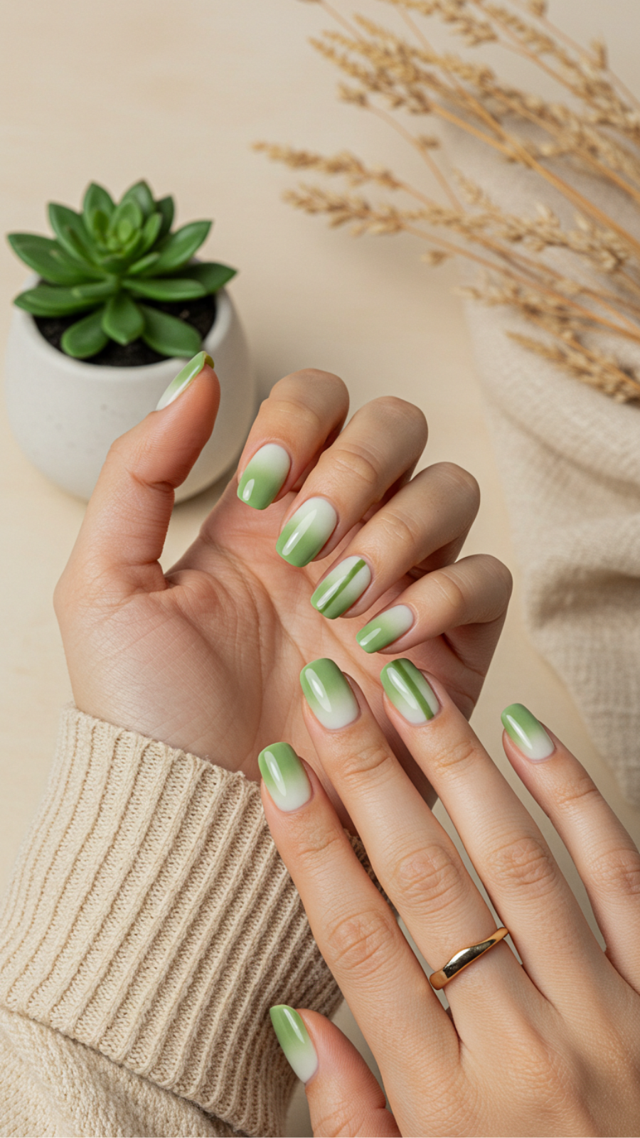 Minimalist Milky Matcha Latte Nails with Negative Space Techniques