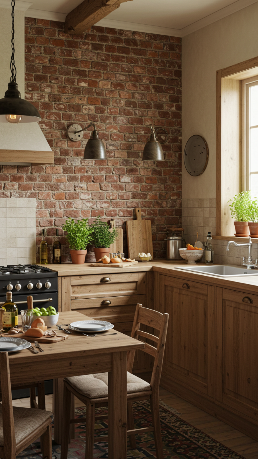 Add Warmth to Your Kitchen with Rustic Brick Accent Walls
