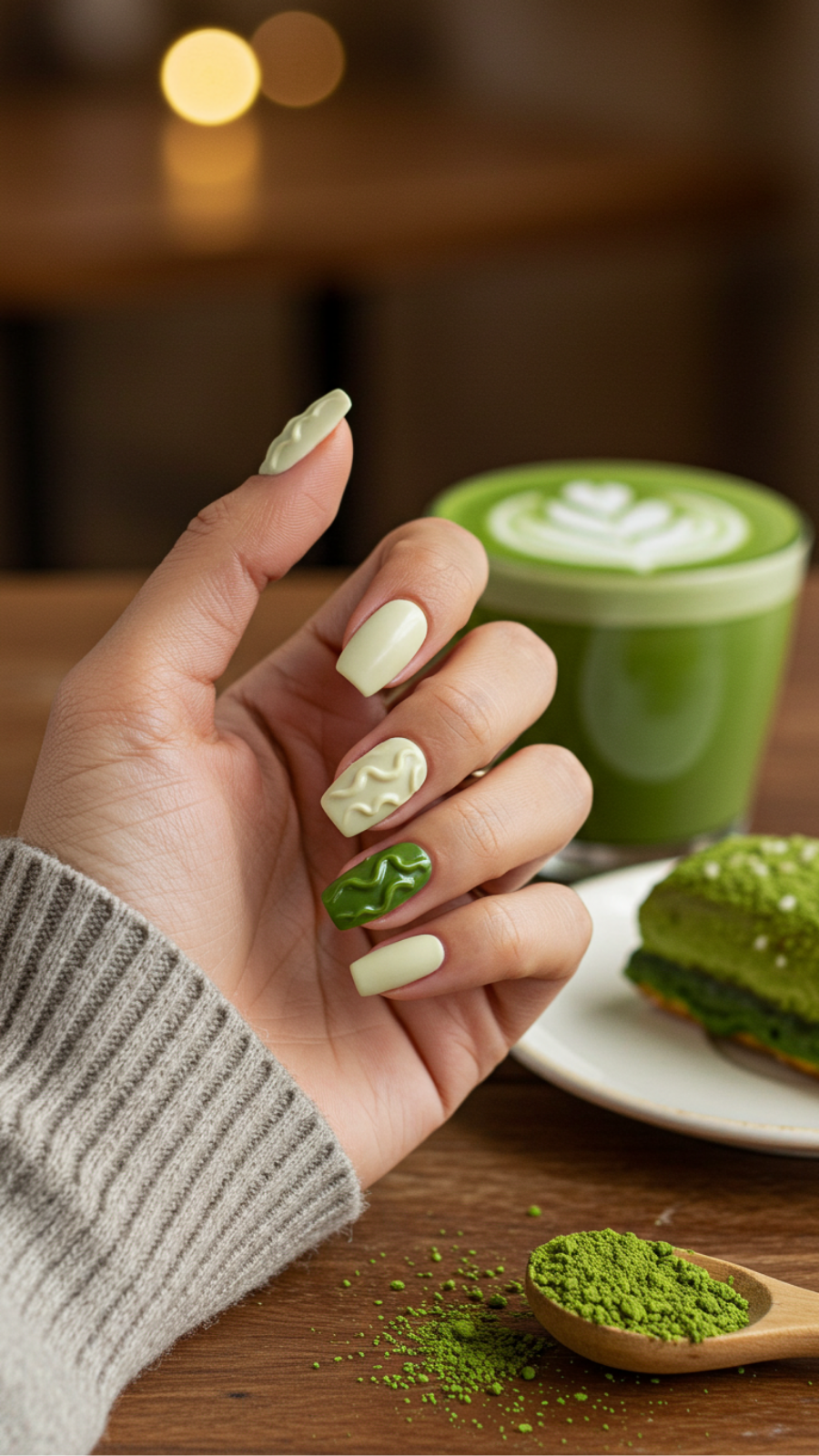 Gleaming Milky Matcha Latte Nails: Adding Shimmer and Shine