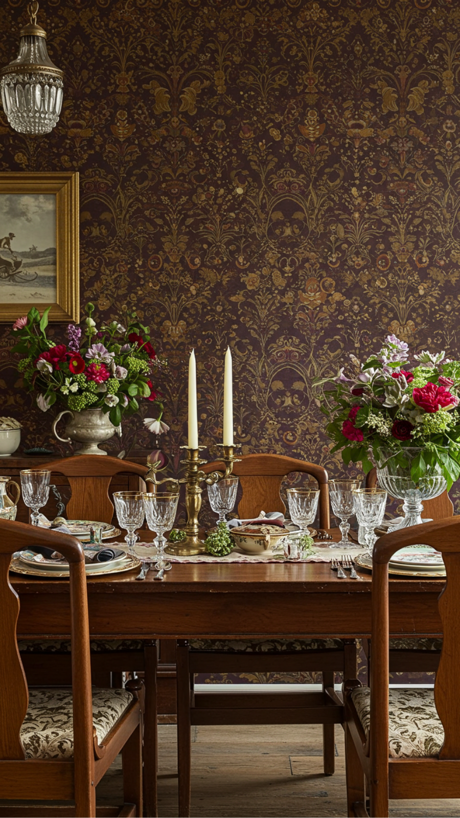Use Wallpaper to Create a Vintage Glam Accent Wall in Your Dining Room