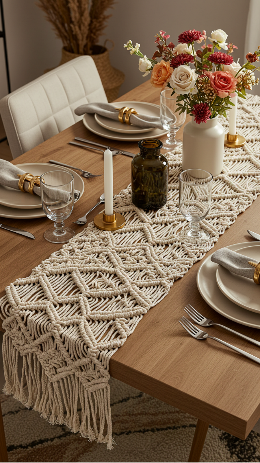Textured Macramé Table Runner: Perfect for Stylish Dining Experiences