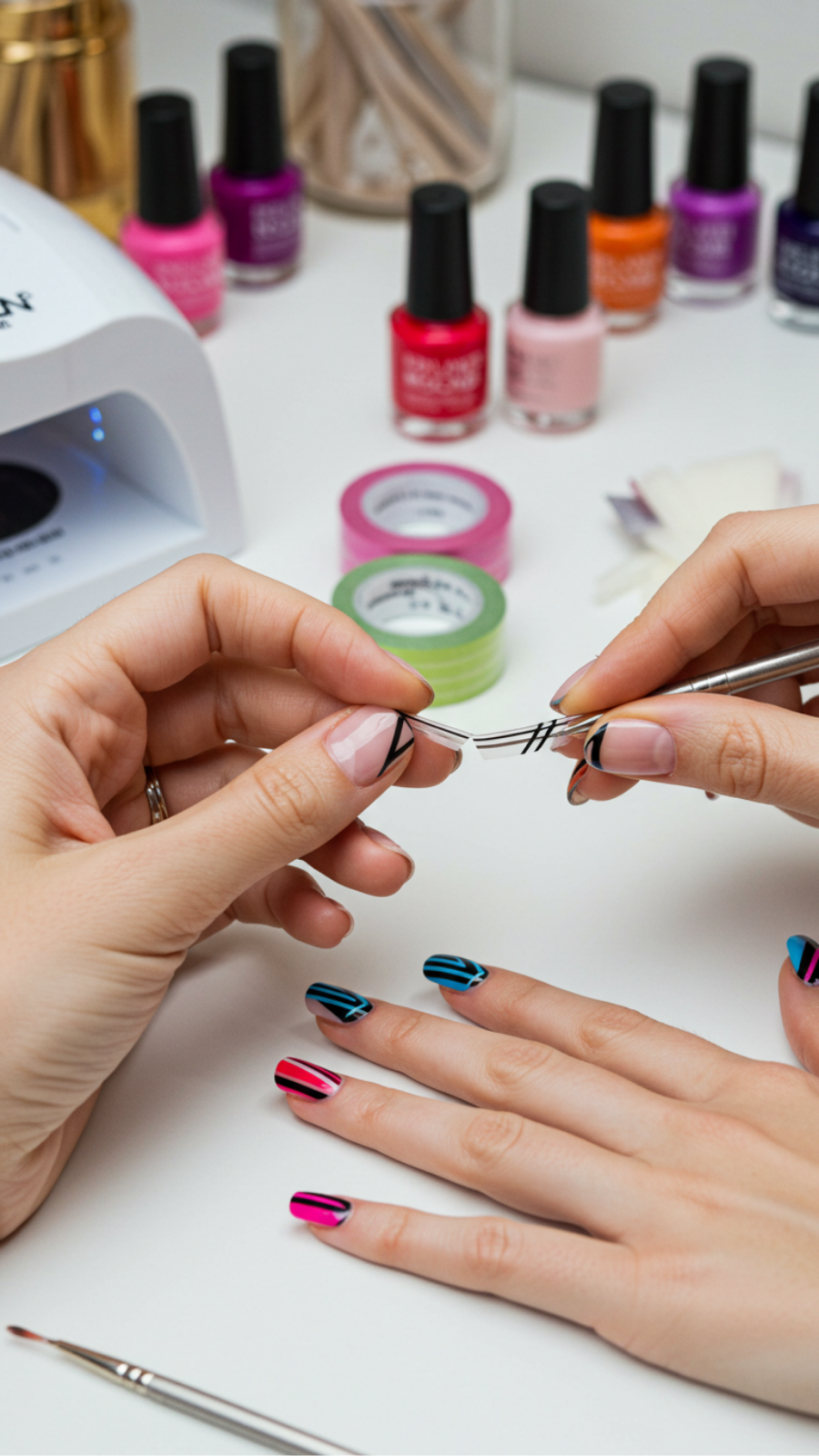 Fun Striping Tape Techniques for Clean Geometric Nail Designs